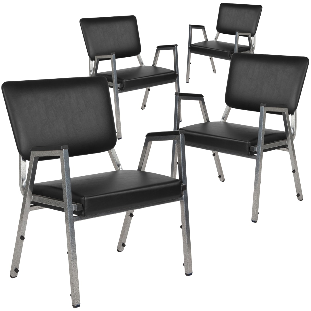 4 Pack HERCULES Series 1000 lb. Rated Black Antimicrobial Vinyl Bariatric Medical Reception Arm Chair with Panel Back