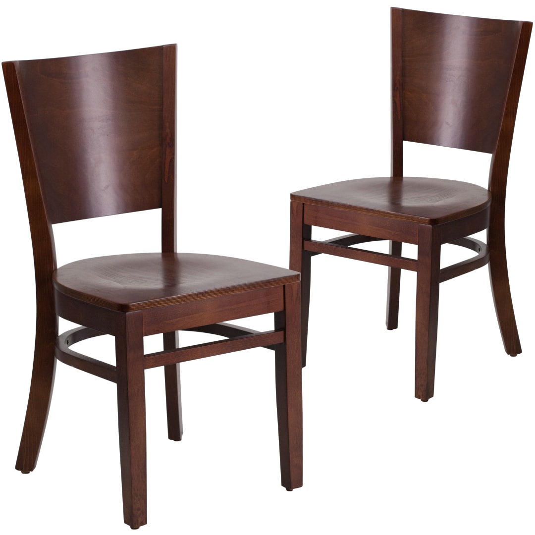 2 Pk. Lacey Series Solid Back Walnut Wood Restaurant Chair