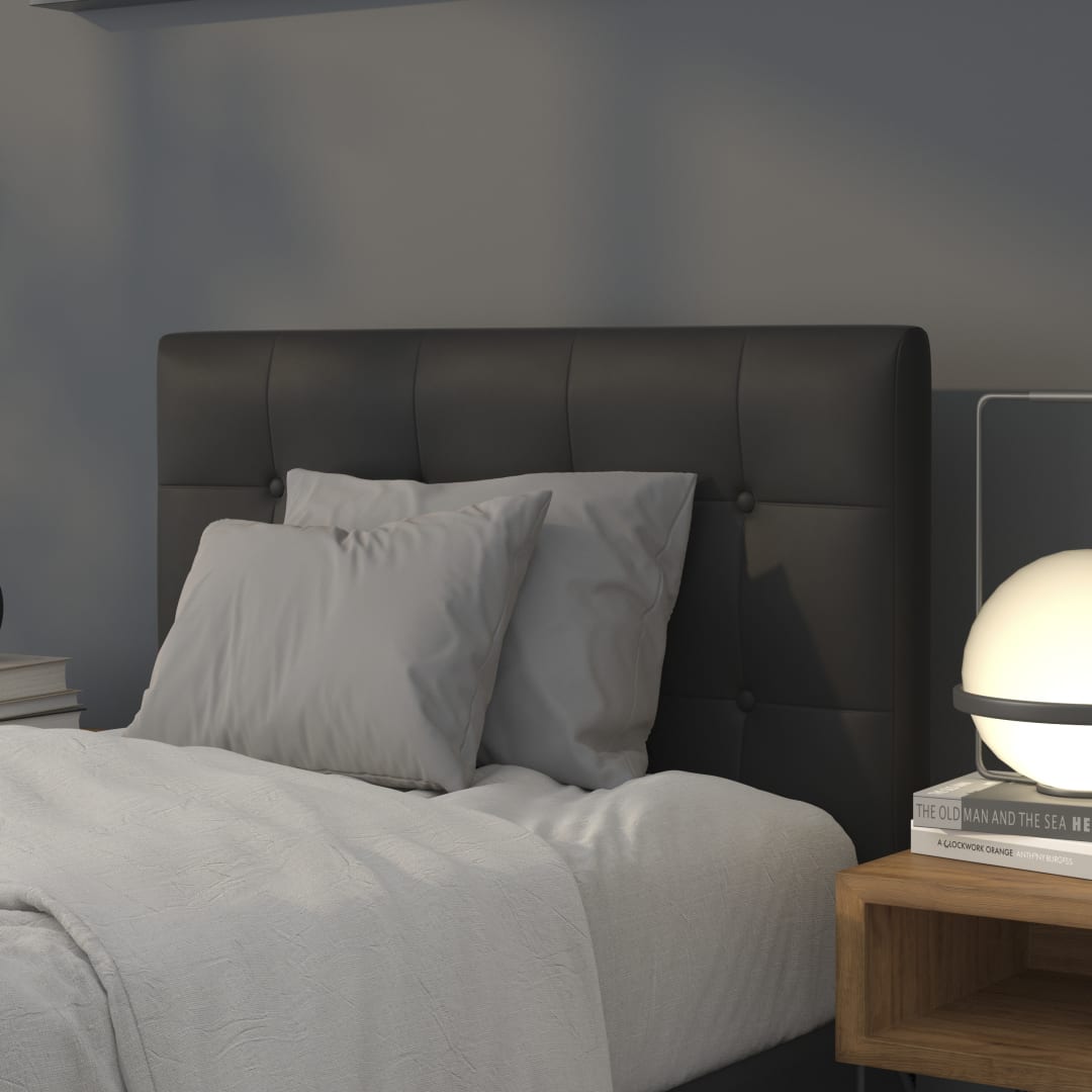 Lennox Tufted Upholstered Twin Size Headboard in Black Vinyl