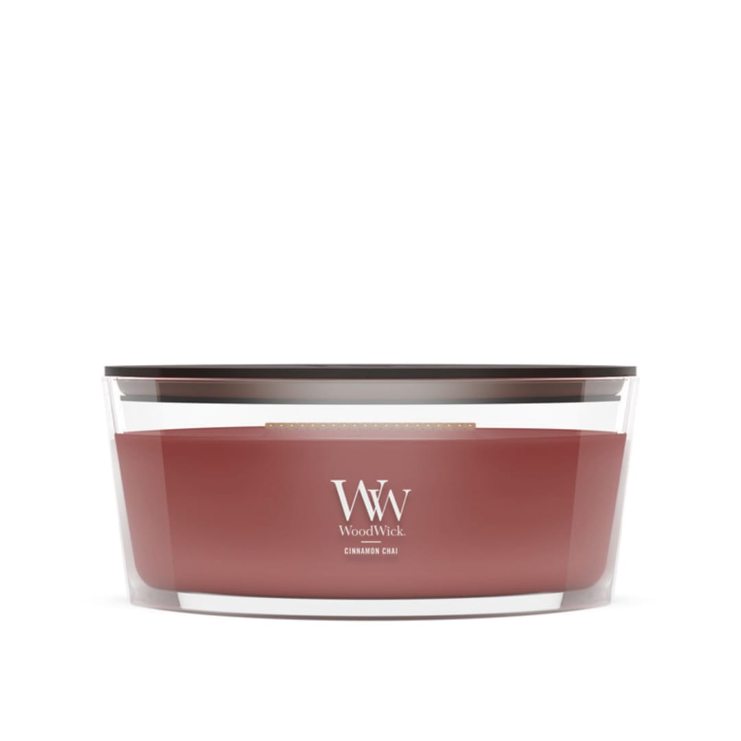 WoodWick® Cinnamon Chai Scented Ellipse Candle, Crackles as it Burns, Up to 50 hrs Burn time, 16oz