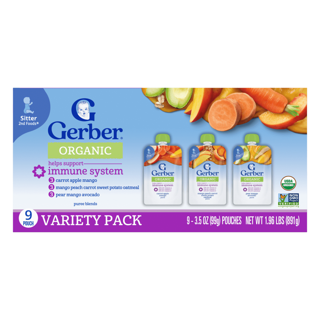 Gerber Stage 2 Baby Food, Organic Baby Food Pouches, Puree, 9PK