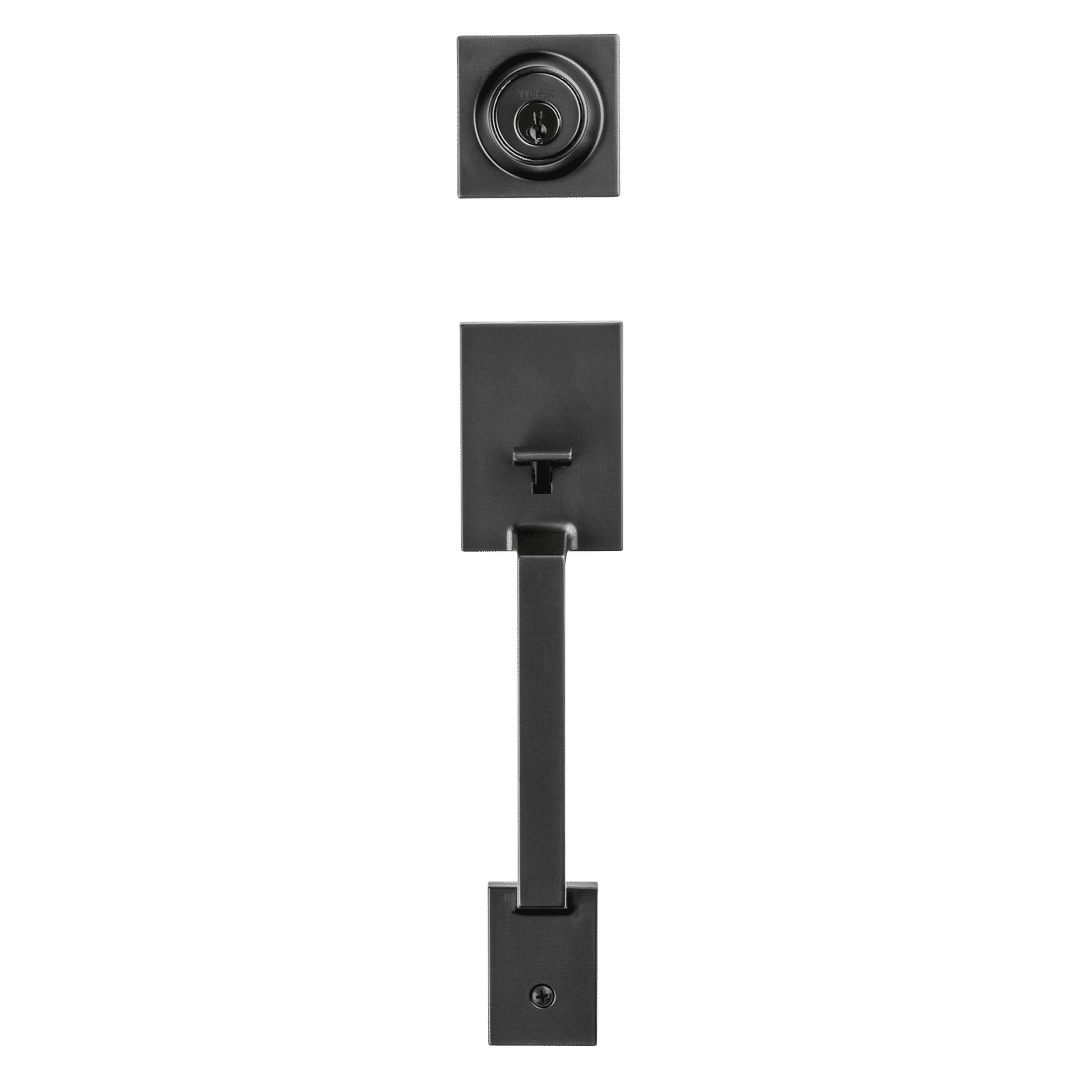 Amador Single Cylinder Exterior Only Handleset featuring SmartKey Security™ in Matte Black