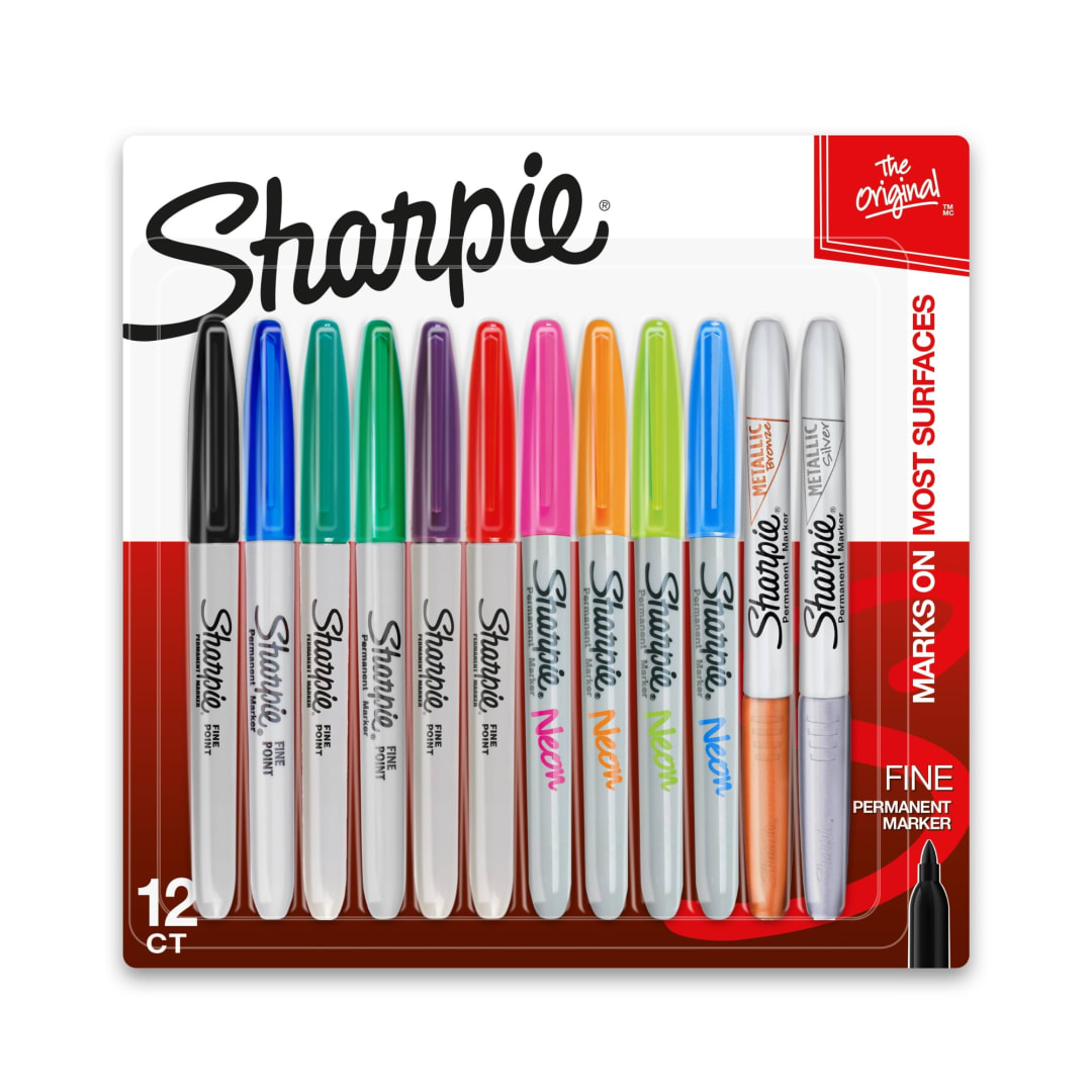 Sharpie® Permanent Markers, Fine Point, Assorted, 12 Count