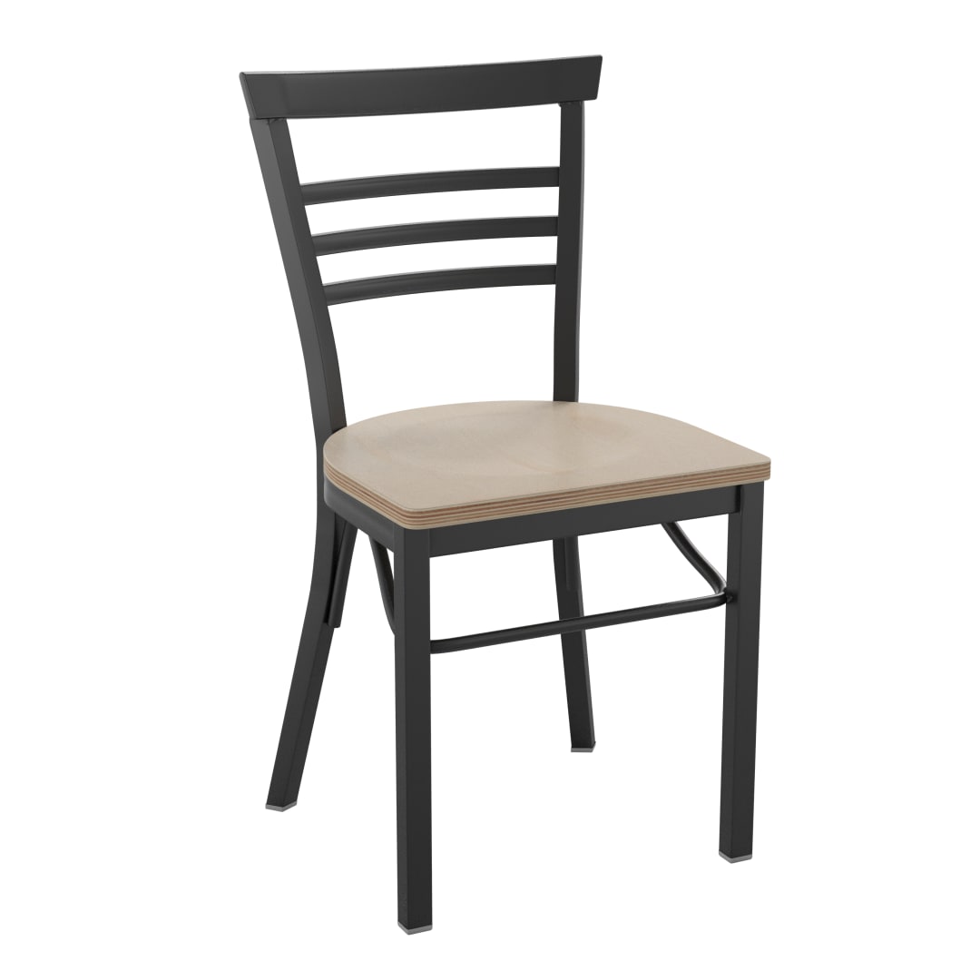 HERCULES Series Black Three-Slat Ladder Back Metal Restaurant Chair - Antique White Wood Seat