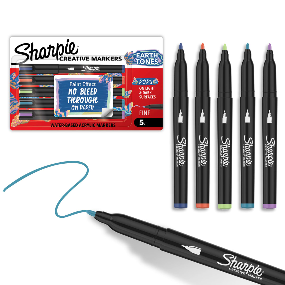 Sharpie® Creative Markers, Earth Tones, Water-Based Acrylic Paint Markers, Fine Tip, 5 Count