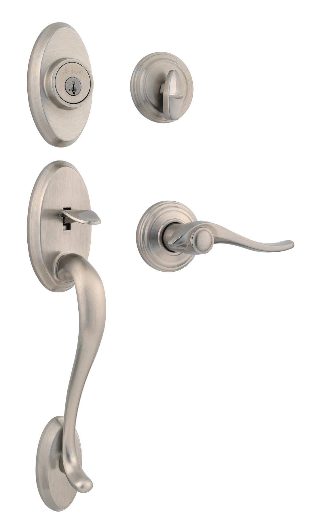 Shelburne Single Cylinder Handleset w/Avalon Lever featuring SmartKey Security™ in Satin Nickel
