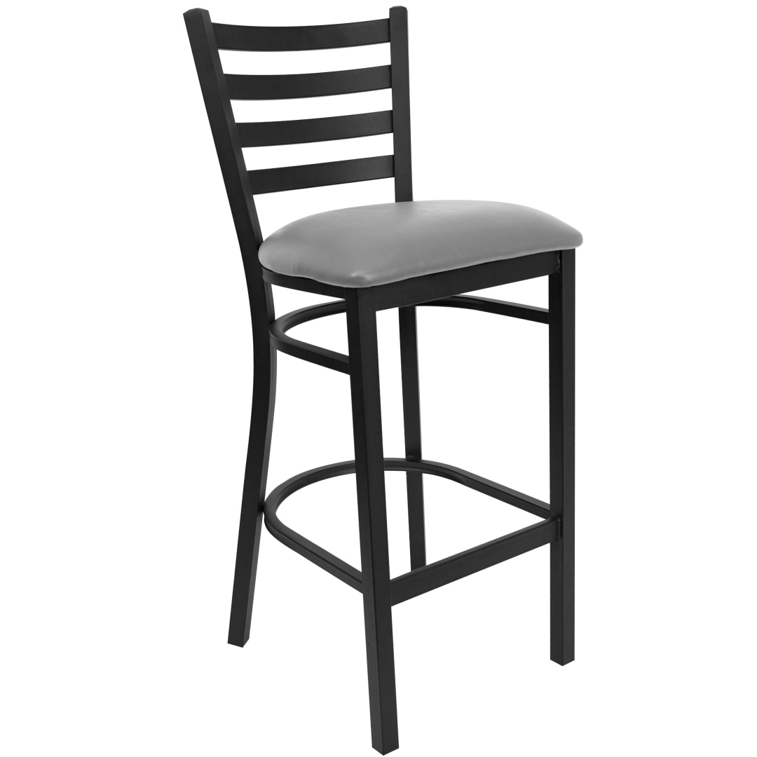 HERCULES Series Black Ladder Back Metal Restaurant Barstool - Custom Upholstered Seat