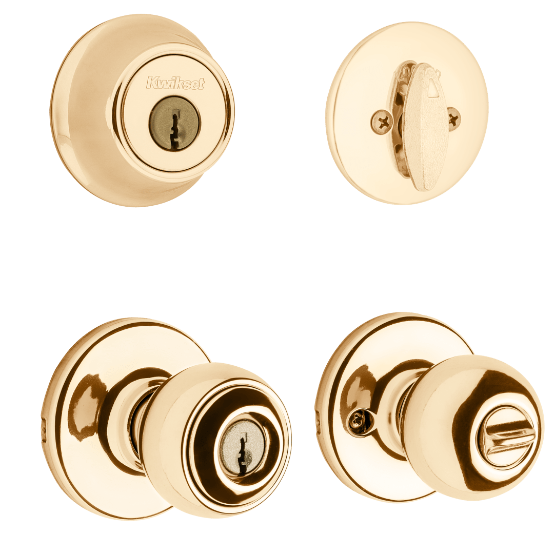 690 Polo Keyed Entry Knob and Single Cylinder Deadbolt Combo Pack featuring SmartKey Security™ in Polished Brass