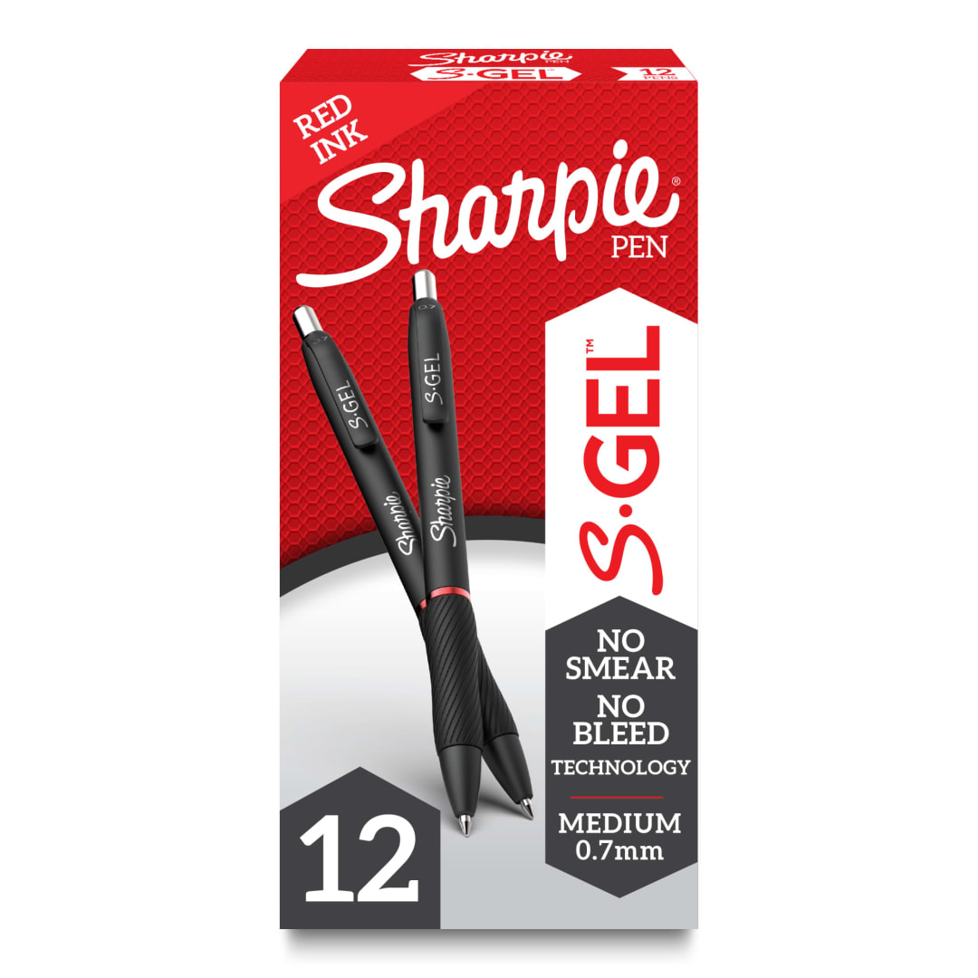 Sharpie® S-Gel, Gel Pens, Medium Point (0.7mm), Red Ink Gel Pen, 12 Count