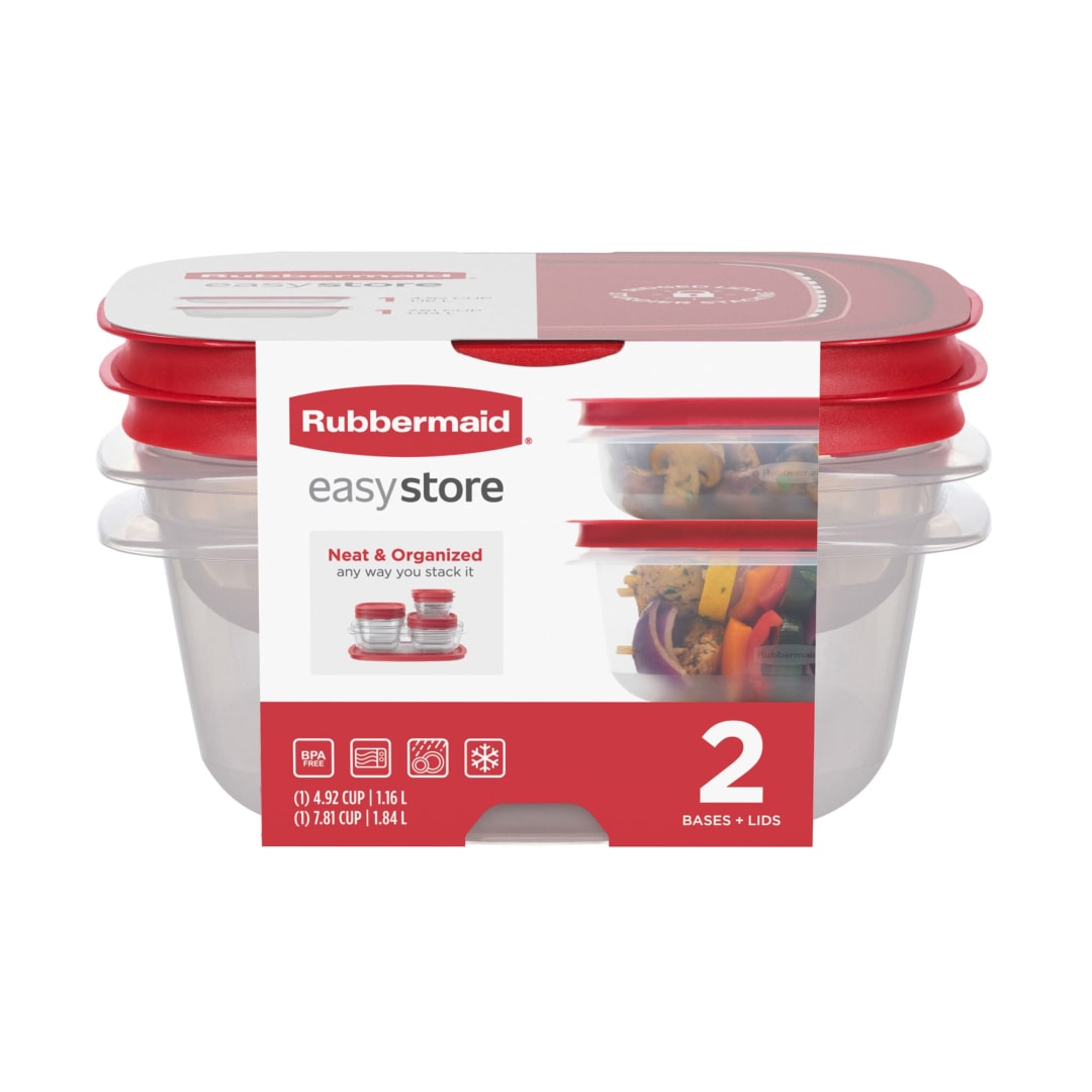 Rubbermaid 4.92- and 7.81-Cup EasyStore Square Containers, 2 Pack, Food Storage Containers, Food Storage Containers with Lids
