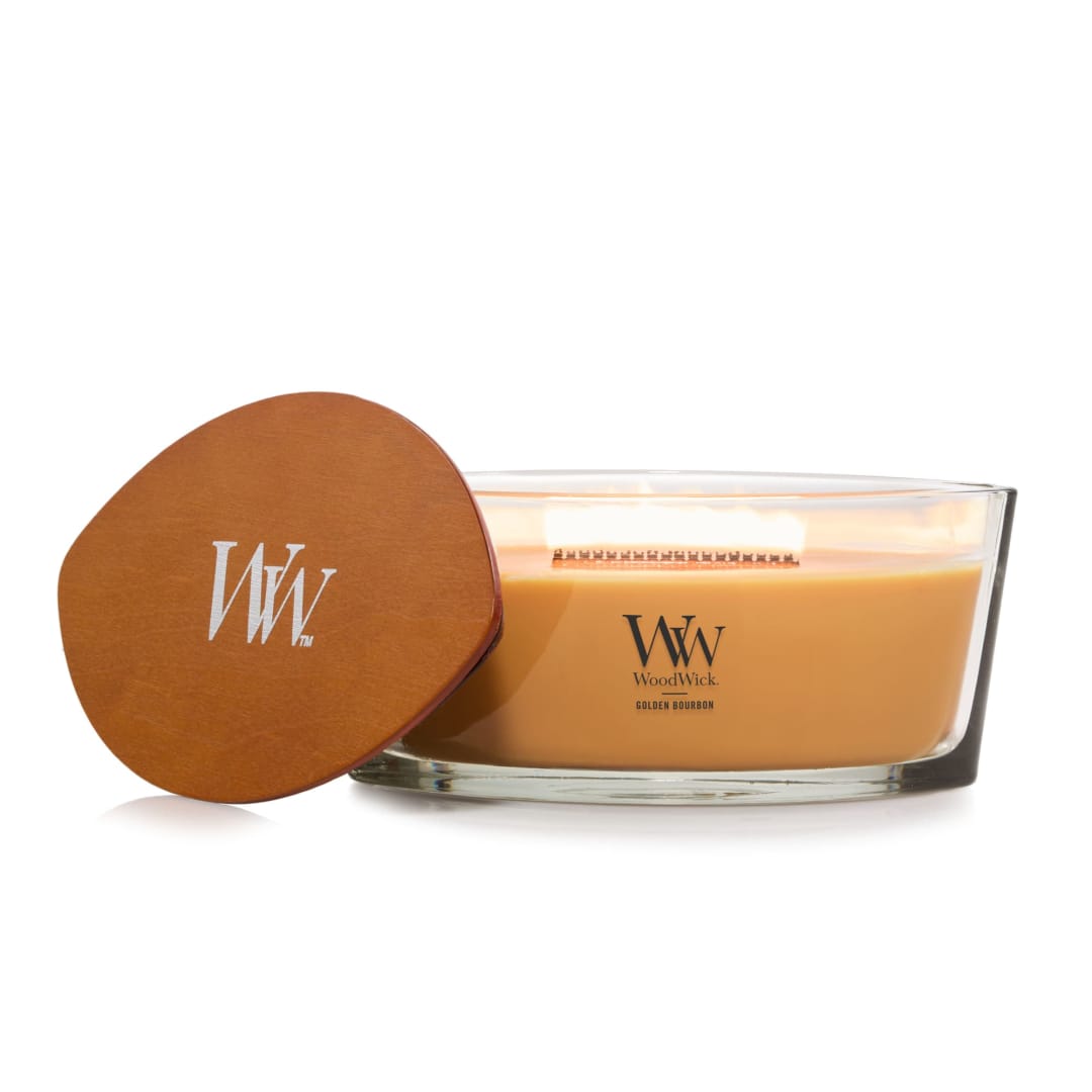 WoodWick® Golden Bourbon Scented Ellipse Candle, Crackles as it Burns, Great for Gifting, Up to 40 hrs Burn Time, 16 oz
