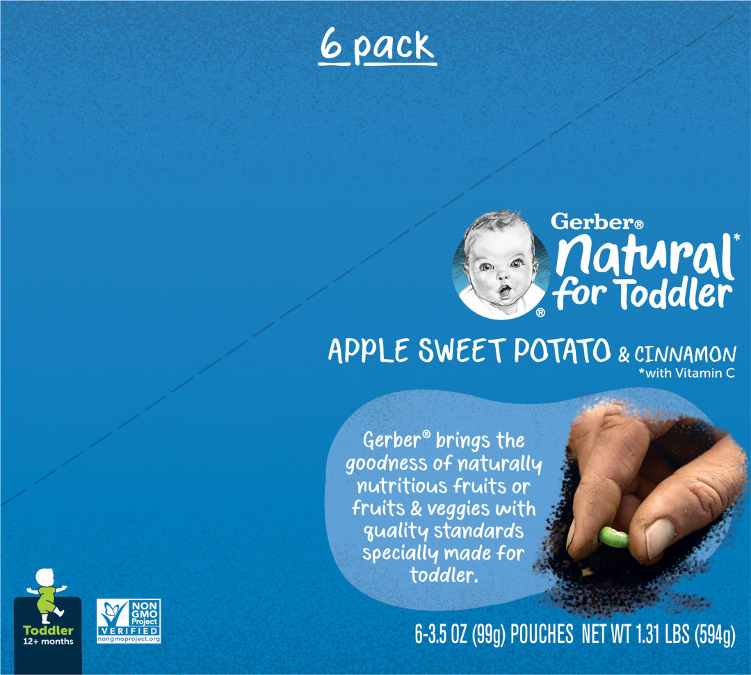 Gerber Stage 2 Baby Food, Apple Sweet Potato with Cinnamon Puree, 3.5 oz Pouch (6 Pack)