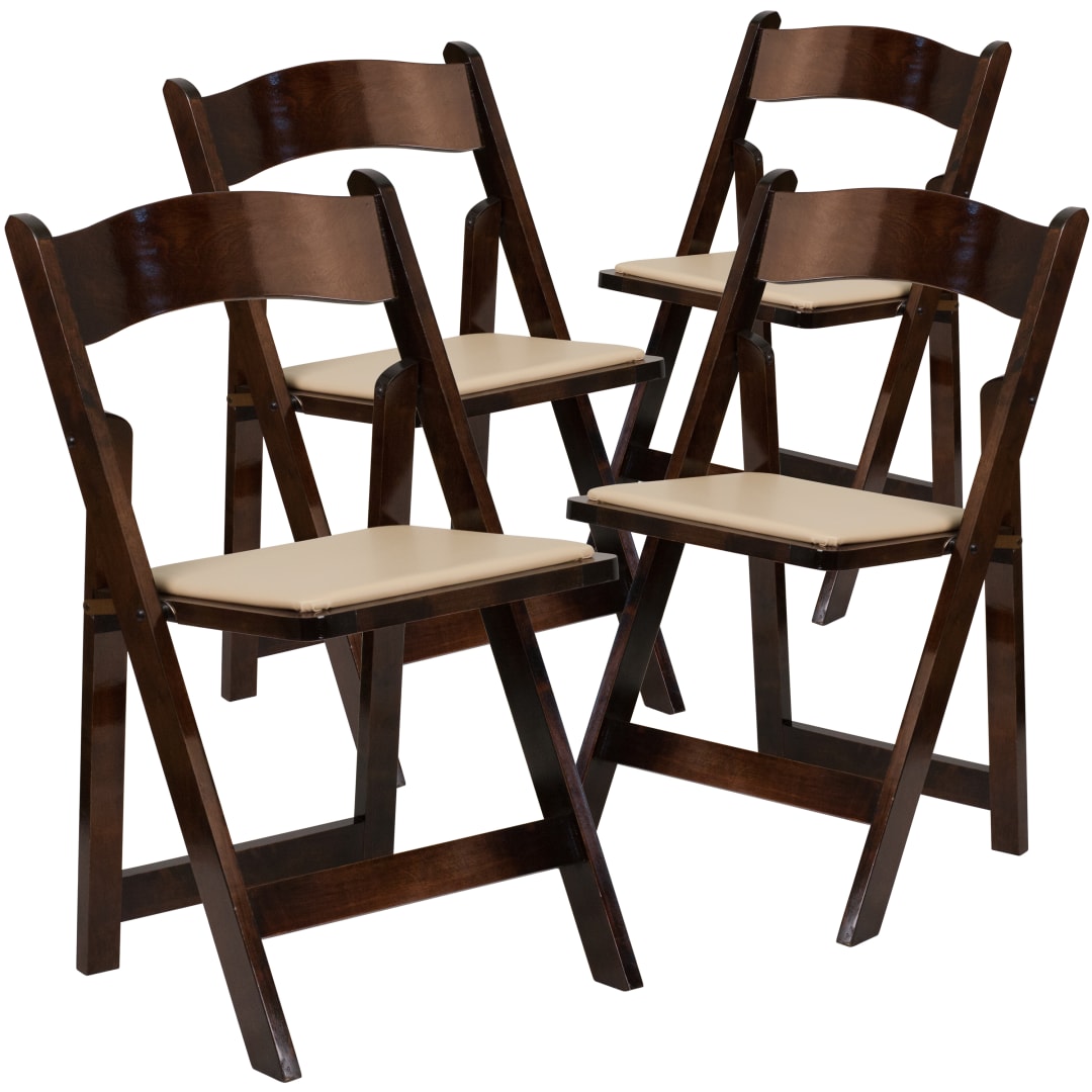 4 Pack HERCULES Series Fruitwood Wood Folding Chair with Vinyl Padded Seat