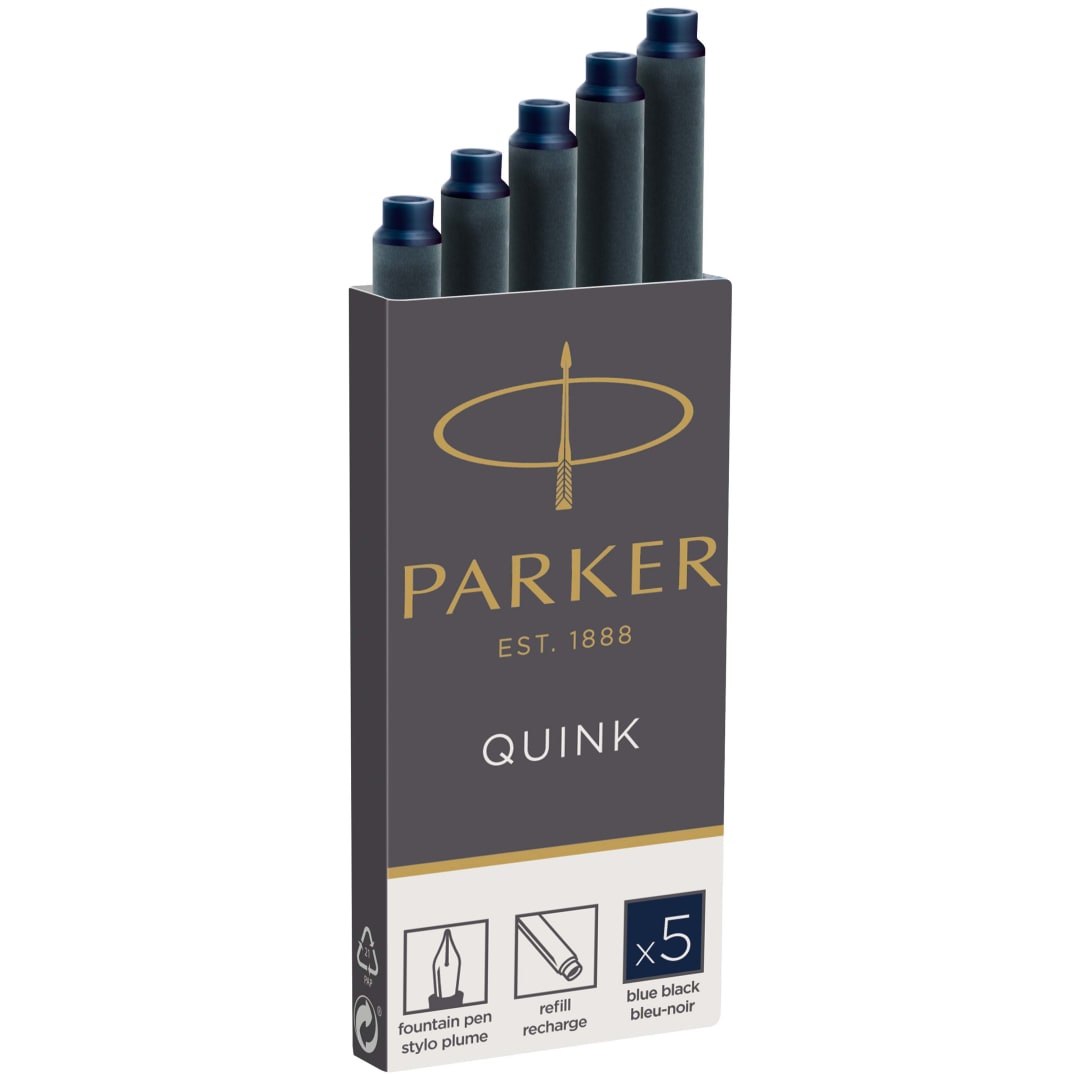 Parker Cartuchos de recambio de tinta para pluma estilográfica | Largo | Tinta QUINK azul-negra | 5 unidades