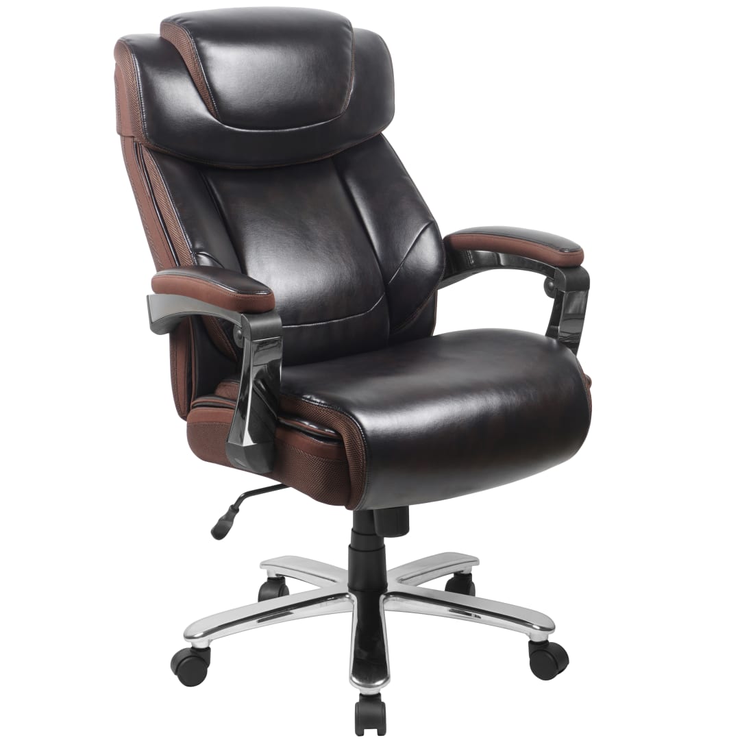 Big &amp; Tall Office Chair | Brown LeatherSoft Executive Swivel Office Chair with Headrest and Wheels