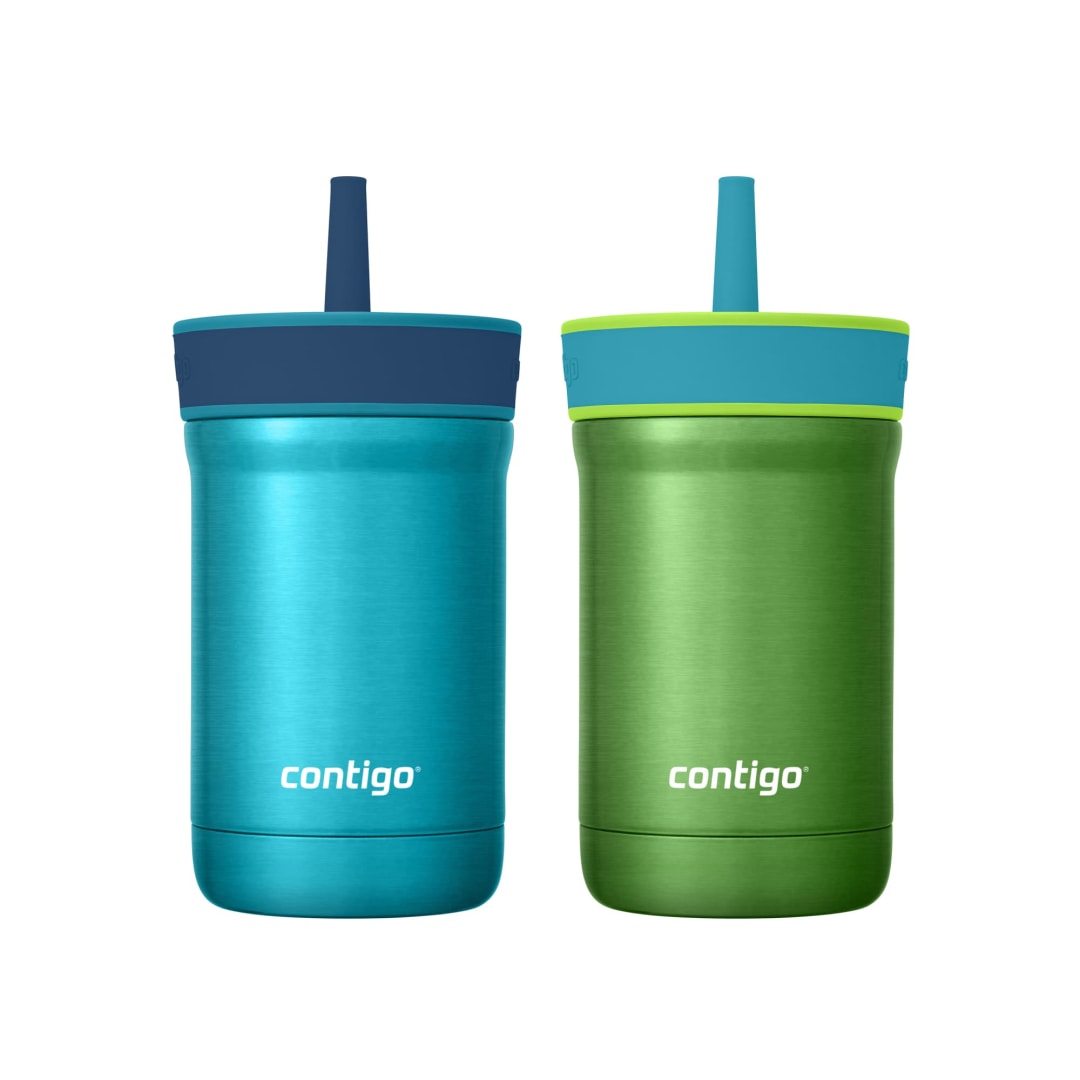 Contigo Kids Leighton Spill-Proof Stainless Steel Tumbler with Straw, 12 oz (354 mL), Assorted Colours, 2 Pack
