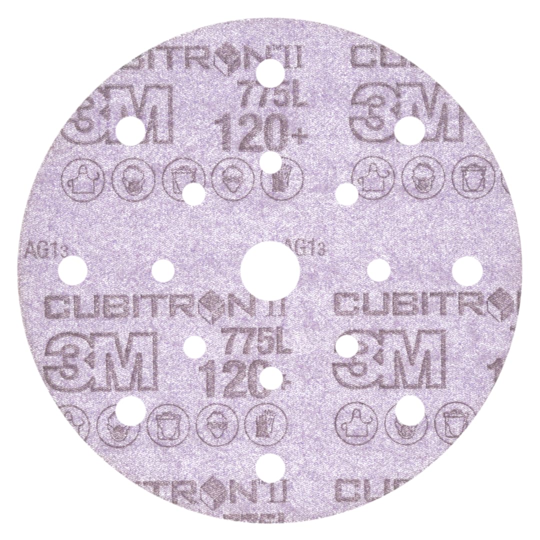 3M™ Cubitron™ II Hookit™ 775L Film Disk, 120+ 3MIL, 152.4 mm x NH, 17HL, Die 600FL, 50/Carton, 250 ea/Case