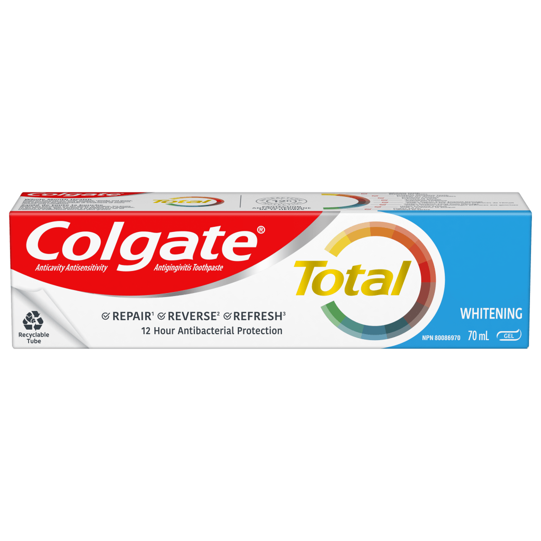 Colgate Total Whitening Toothpaste Gel, Multi-Benefit Teeth Whitening Toothpaste That Whitens Teeth, Freshens Breath & Protects Sensitive Teeth, 70 mL