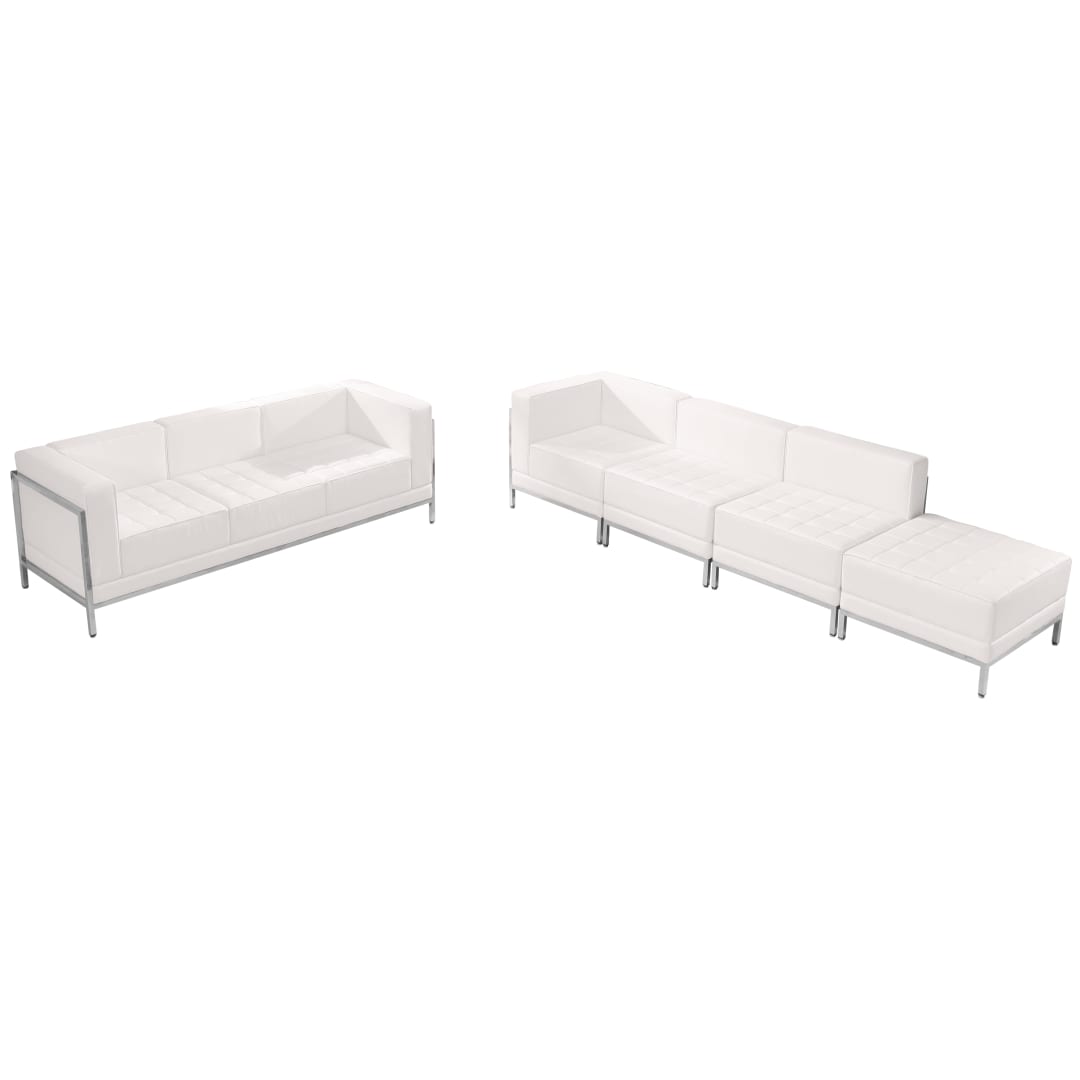 HERCULES Imagination Series Melrose White LeatherSoft Sofa &amp; Lounge Chair Set with Ganging Clips, 5 Pieces