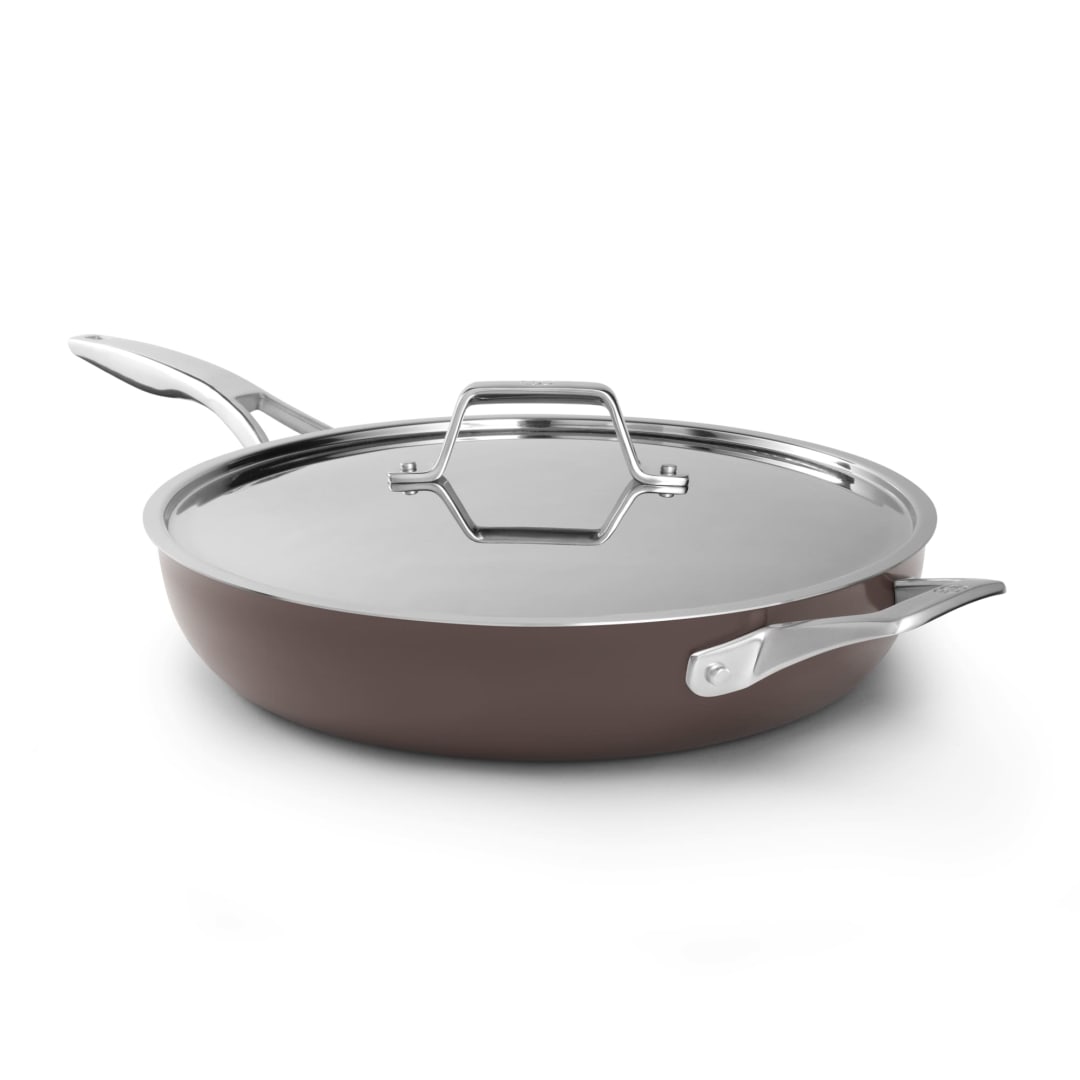 Calphalon Premier Ceramic Nonstick 12 inch Frying Pan with Lid, Durable Ceramic Pan for Searing, Sauteing, Long Lasting PFAS-Free Cookware, Dishwasher Safe, Fond