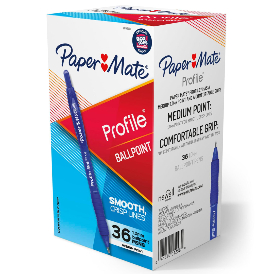 Paper Mate® Ballpoint Pen, Profile Retractable Pen, Medium Point (1.0mm), Blue, 36 Count
