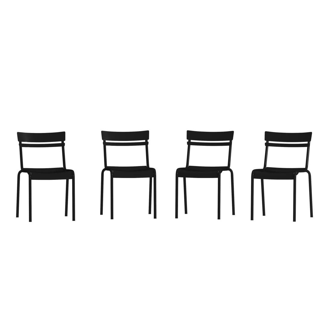 Nash Commercial Grade Steel Stack Chair, Indoor-Outdoor Armless Chair with 2 Slat Back in Black, Set of 4