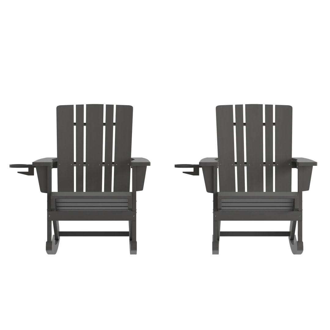 Halifax Adirondack Rocking Chair with Cup Holder, Weather Resistant HDPE Adirondack Rocking Chair in Gray, Set of 2