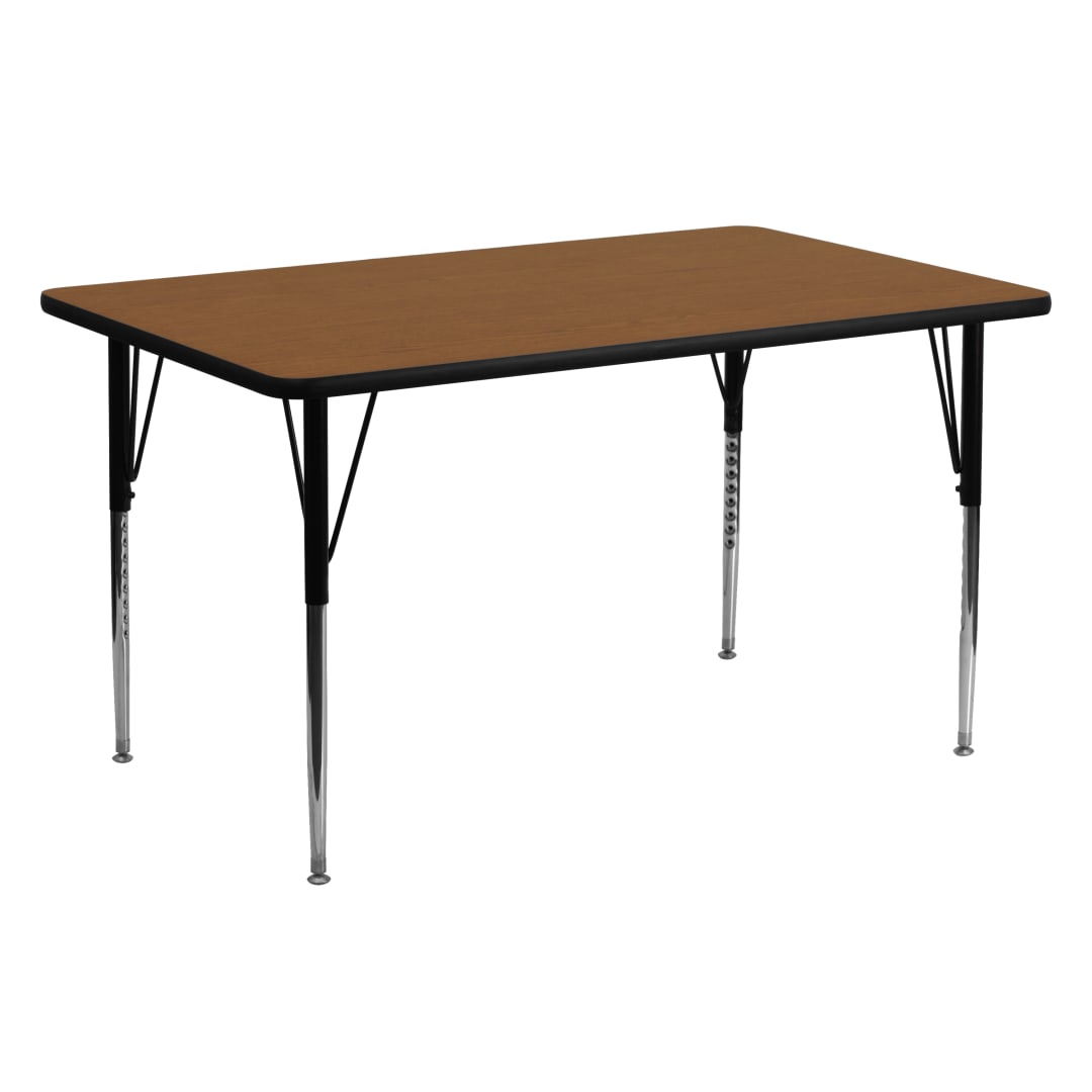 Wren 24''W x 60''L Rectangular Oak HP Laminate Activity Table - Standard Height Adjustable Legs