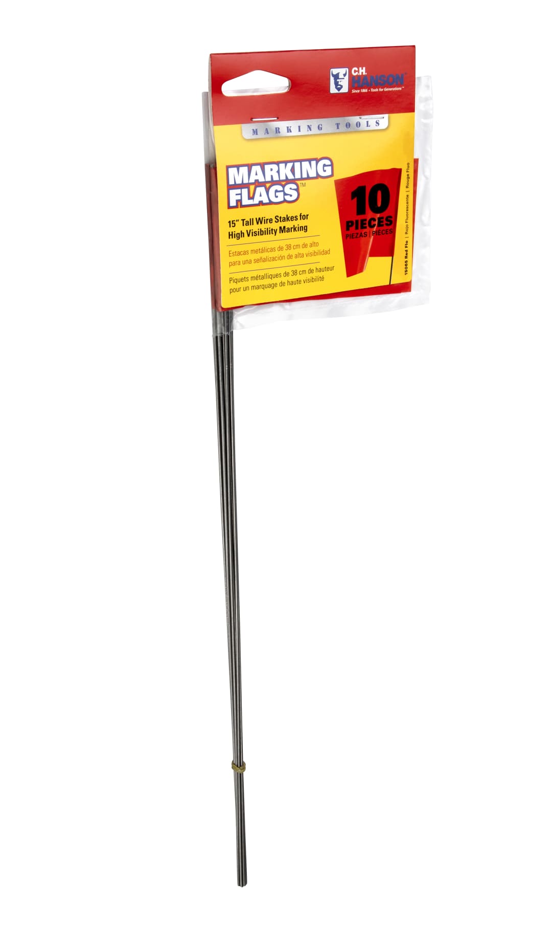 Stake Flags-15" Staff, 2-1/2"x3-1/2" Flag, Red Fluorescent 10Pcs.