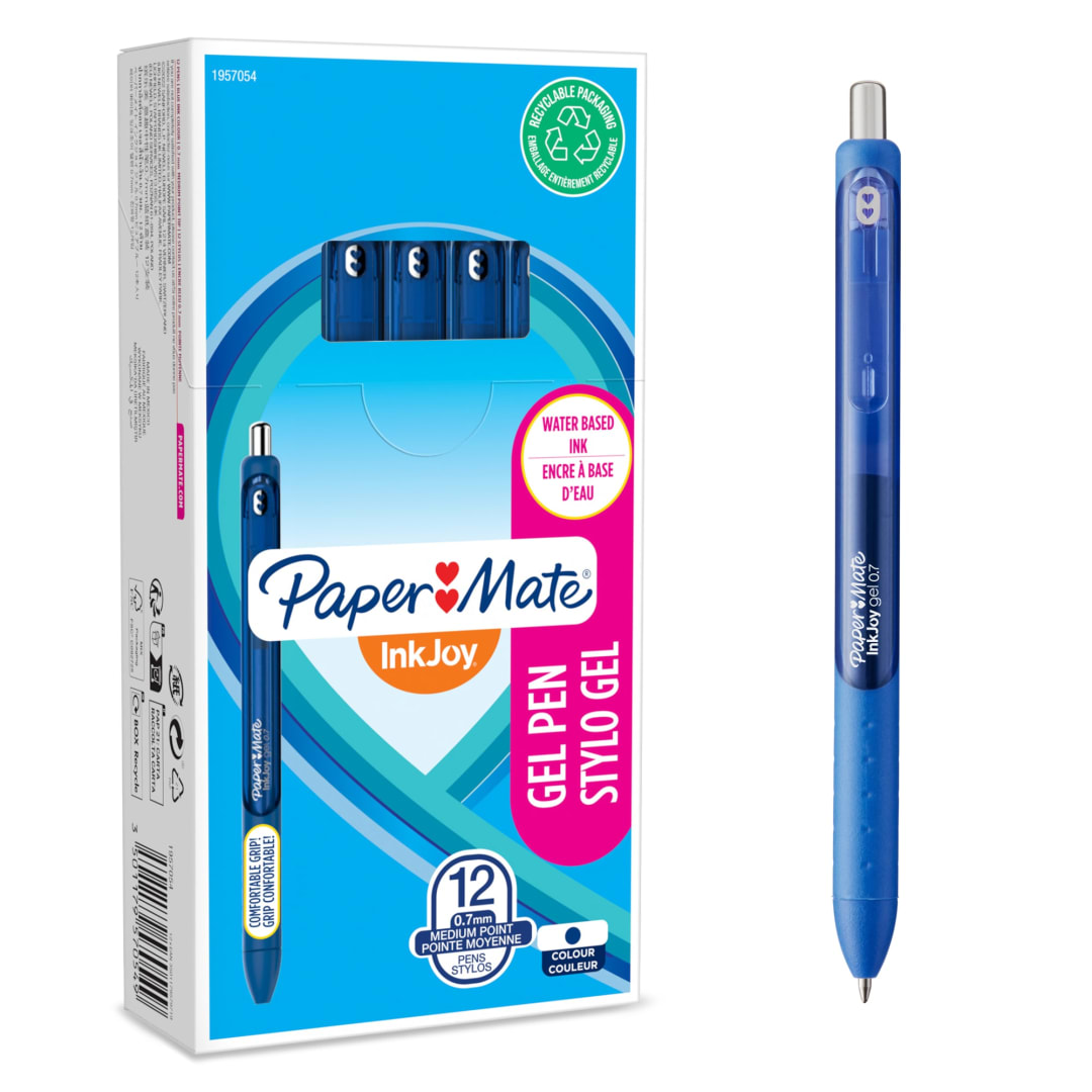 Paper Mate® InkJoy® Gel Pens | Medium Point (0.7mm) | Dark Blue Ink | 12 Count