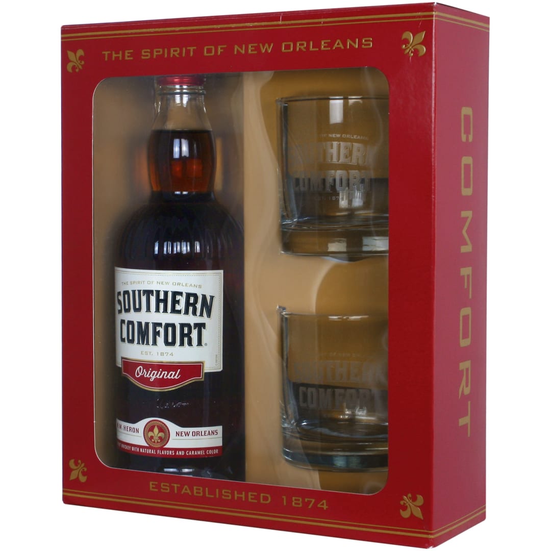 Southern Comfort with 2 Rock Glasses Original Whiskey 750ml 70 Proof