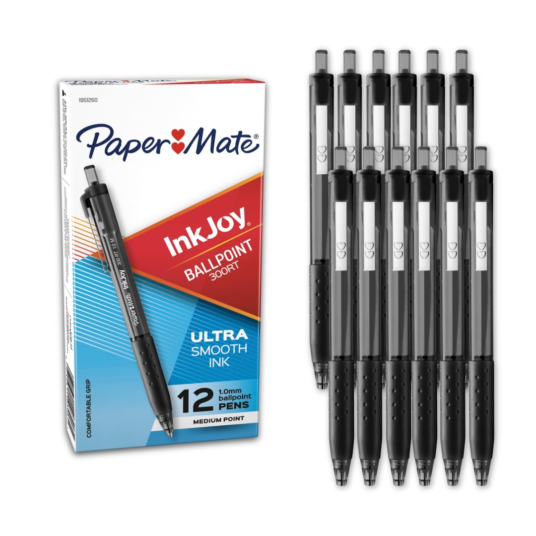 Paper Mate® InkJoy® 300RT Retractable Ballpoint Pens, Medium Point, Black, 12 Count