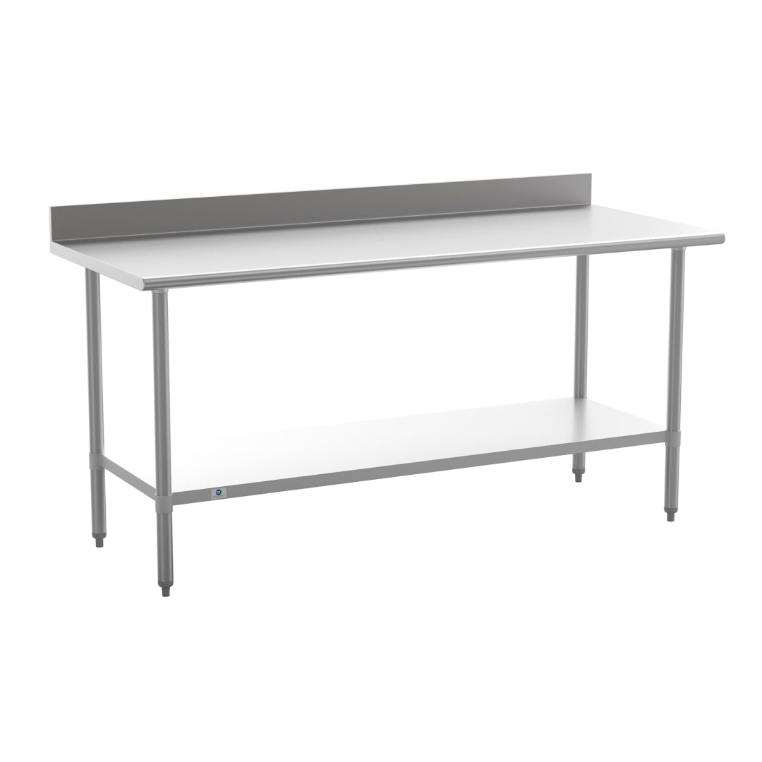 Reese Commercial Grade 430 Stainless Steel 18 Gauge NSF Certified 30" x 72" Kitchen Prep and Work Table with Adjustable Shelf and 4" Backsplash