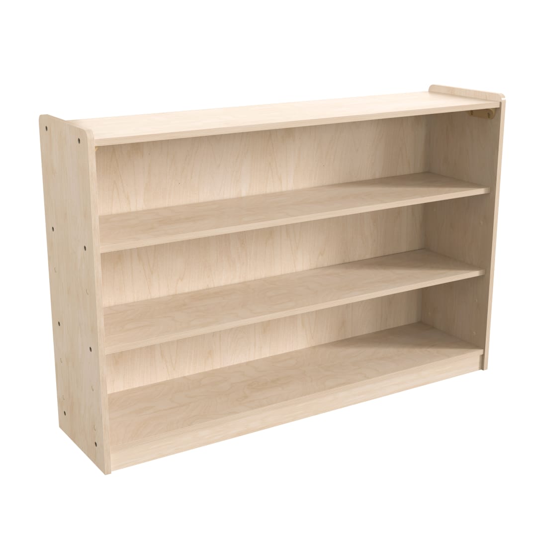 Bright Beginnings Commercial Grade Extra Wide 3 Shelf Wooden Classroom Open Storage Unit, Safe, Kid Friendly Design, Natural