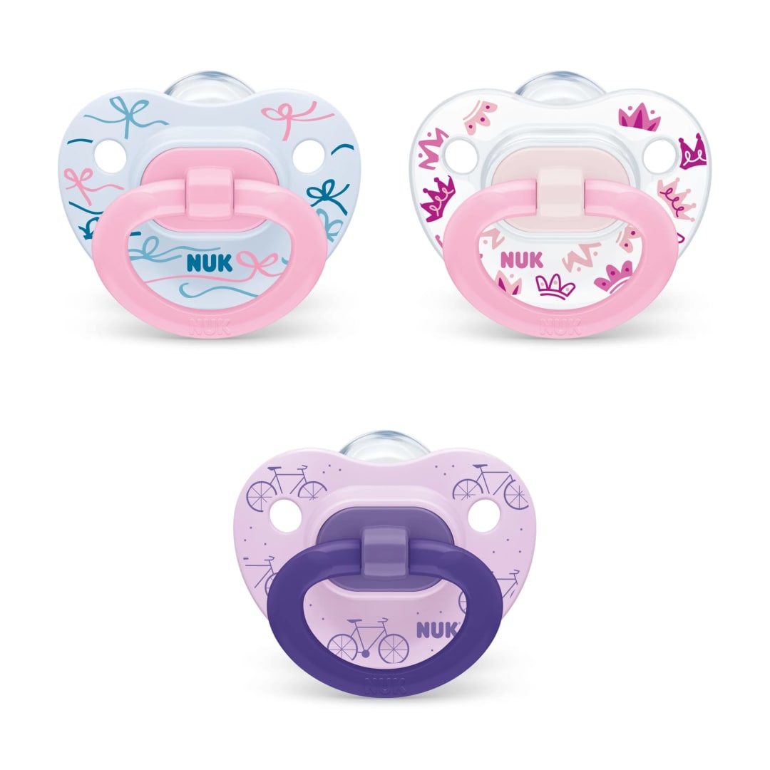 NUK Classic Orthodontic Pacifiers Value Pack, 18-36 Months, 3 Pack, Pink/Purple