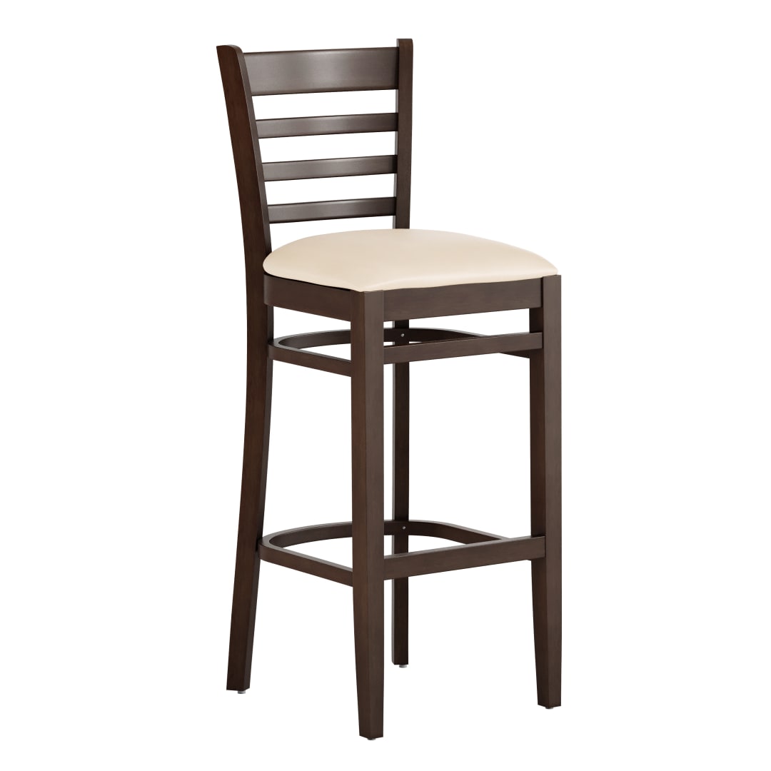 HERCULES Ladder Back Walnut Wood Restaurant Barstool - Tan Vinyl Seat