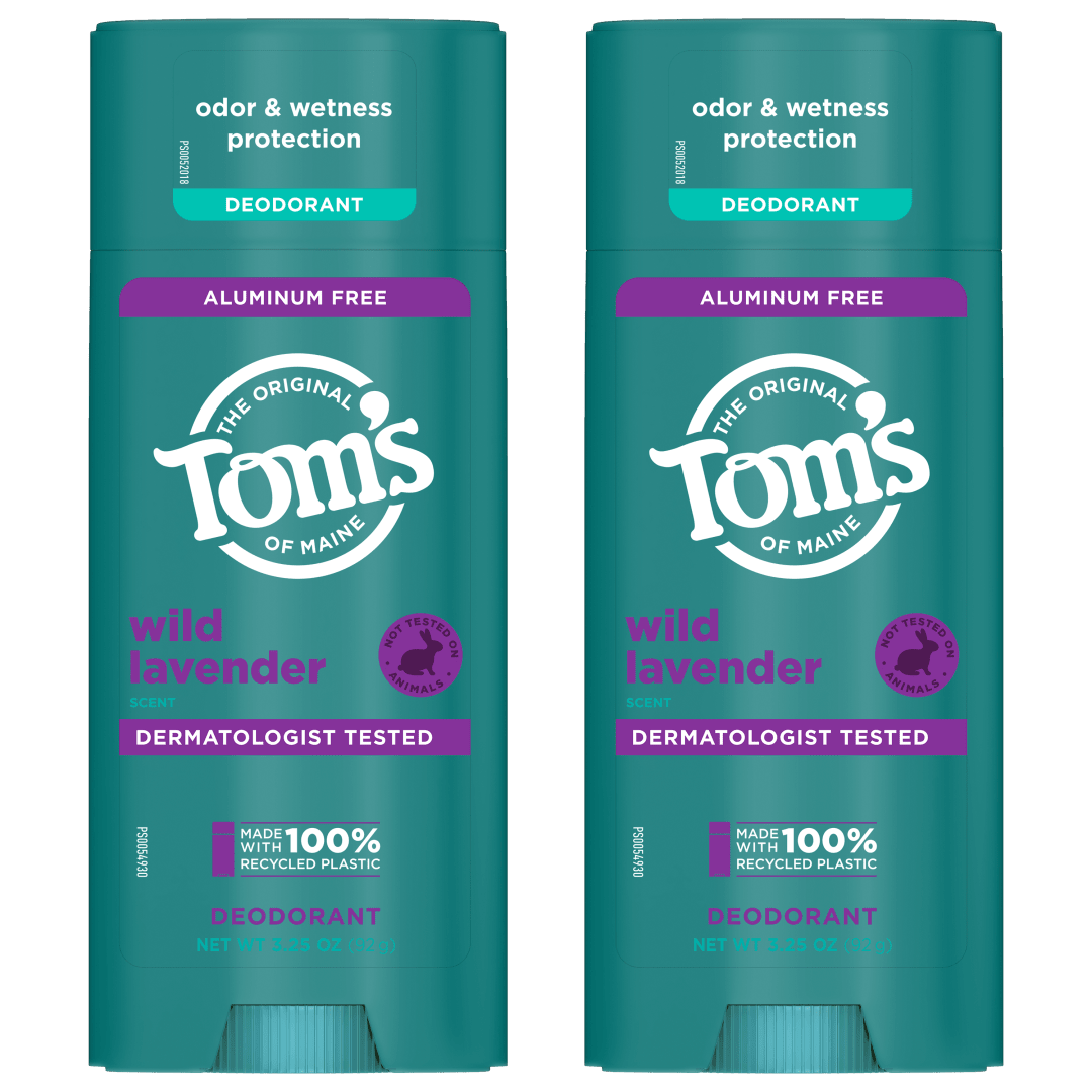 Tom’s of Maine Wild Lavender Natural Deodorant for Men and Women, Aluminum Free, No Artificial Fragrances, Dyes, or Preservatives, Baking Soda Free, 48-Hour Odor Protection, 3.25 oz (2 Pack)
