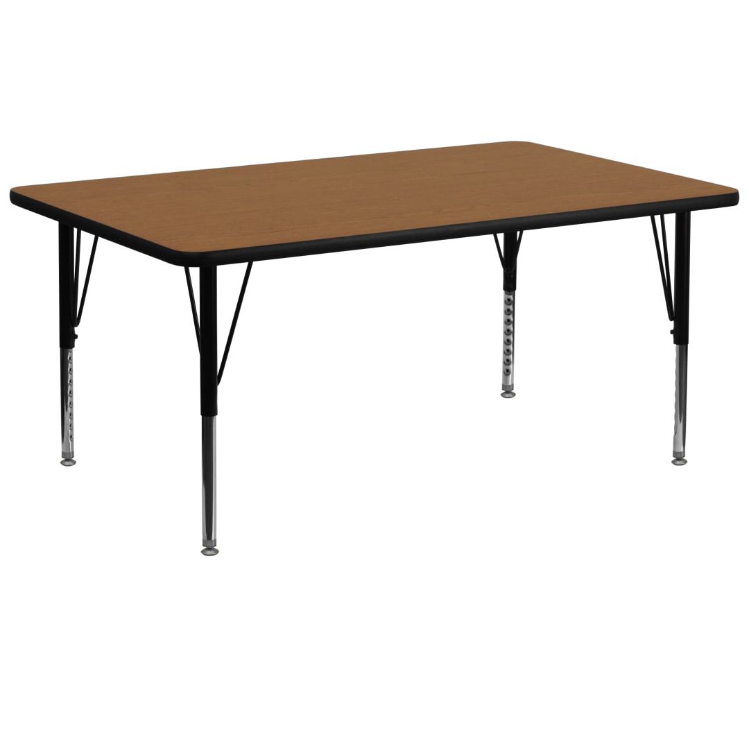 Wren 30''W x 72''L Rectangular Oak Thermal Laminate Activity Table - Height Adjustable Short Legs