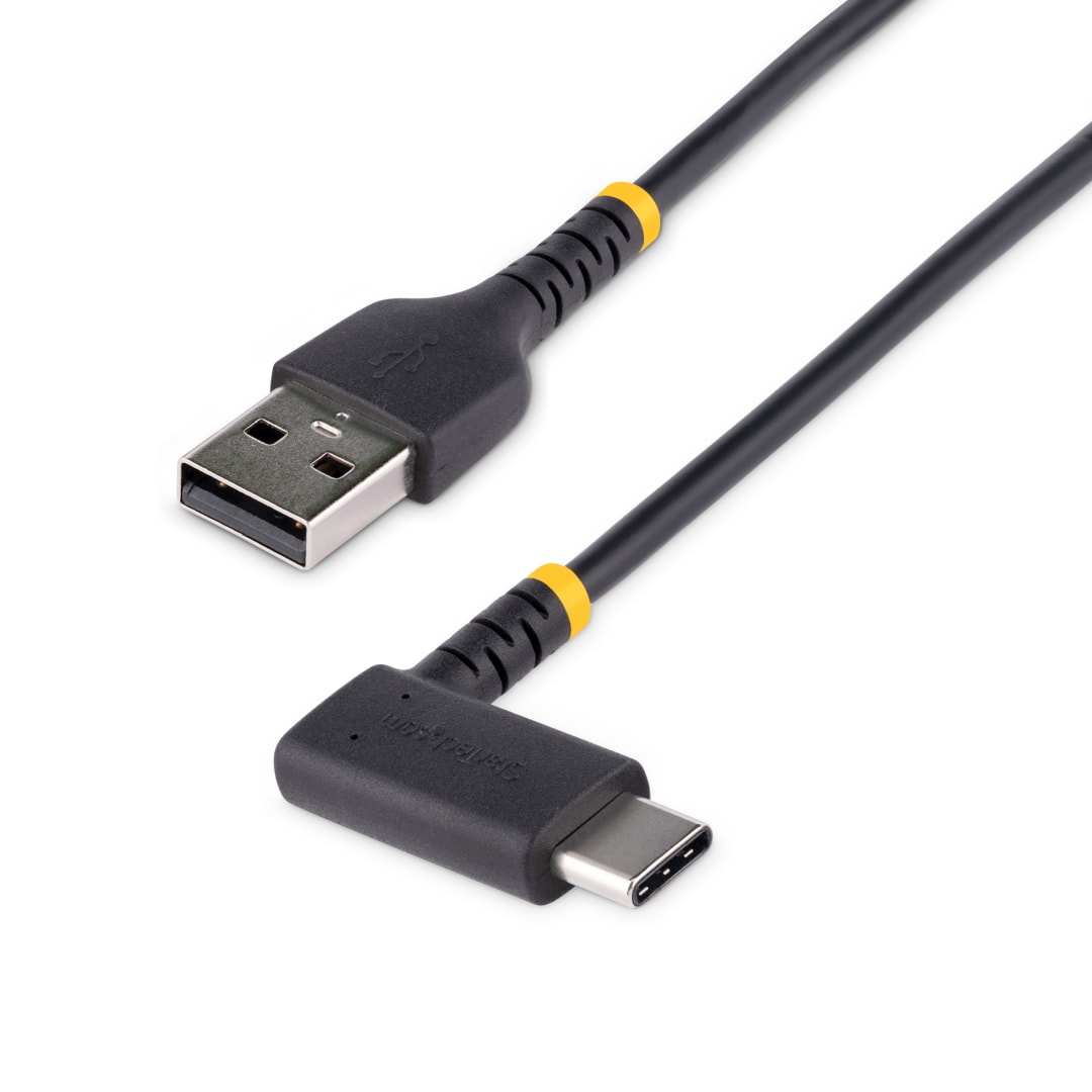 Rugged USB 2 0 A to Right Angle C cable 15cm black