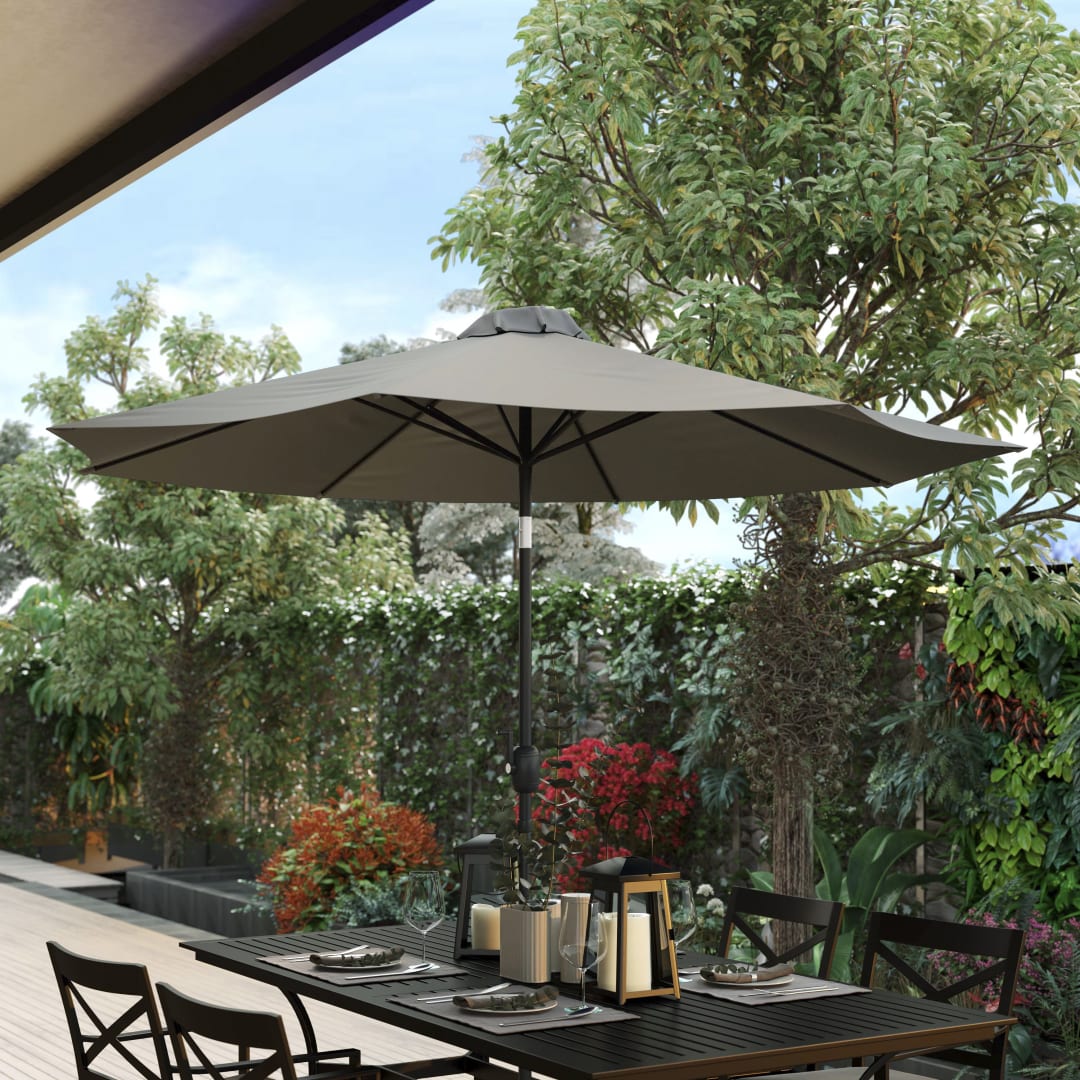 Kona Gray 9 FT Round Umbrella with 1.5" Diameter Aluminum Pole with Crank and Tilt Function