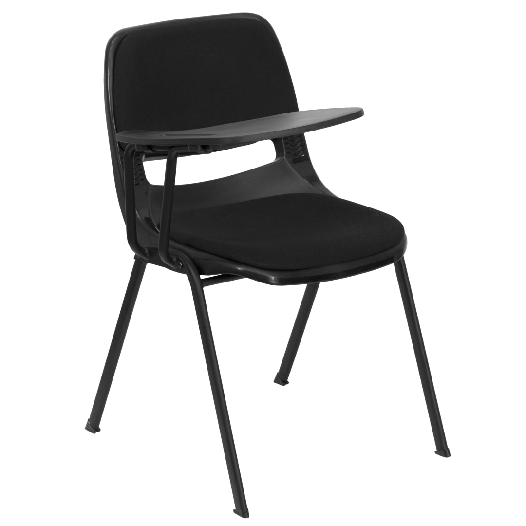 HERCULES Black Padded Ergonomic Shell Chair with Right Handed Flip-Up Tablet Arm