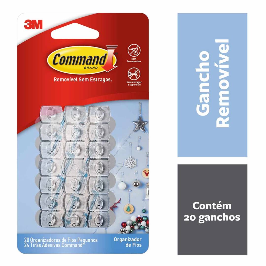 Organizador de Fios 3M™ Command™, Transparente, Pequeno, 20 Unidades