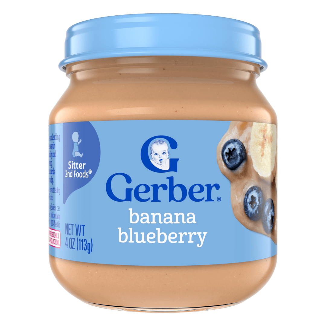 Gerber Stage 2 Baby Food, Banana Blueberry Jar, Fruit Puree, Non-GMO, Baby Puree