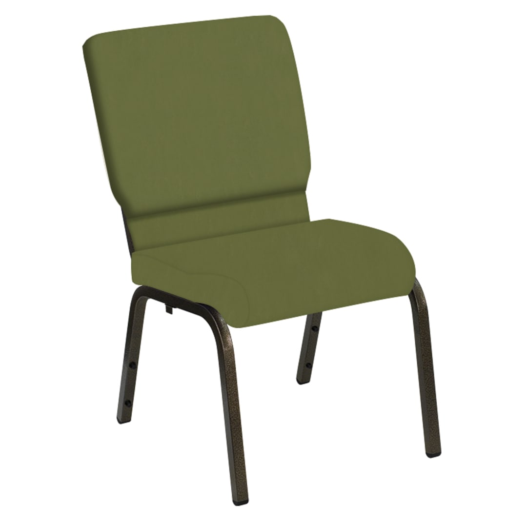 Embroidered HERCULES Series 18.5''W Church Chair in E-Z Wallaby Olive Vinyl - Gold Vein Frame