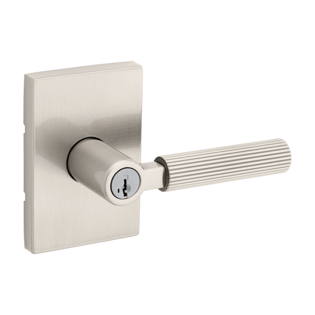 Mirada Reeded Keyed Entry Lever featuring SmartKey Security™ in Satin Nickel
