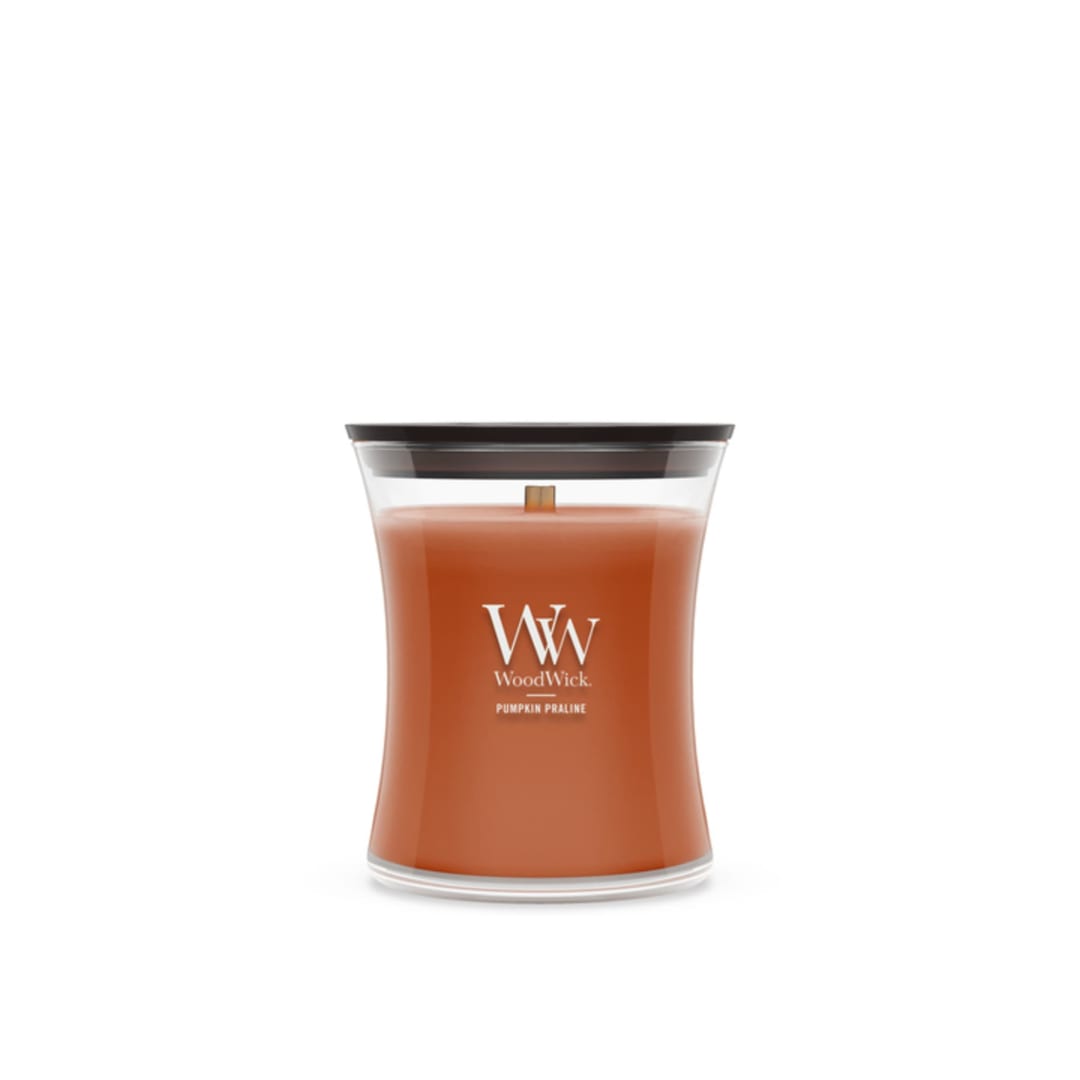 WoodWick® Pumpkin Praline Scented Medium Hourglass Candle, Crackles as it Burns, Perfect for Gifting, 9.7oz