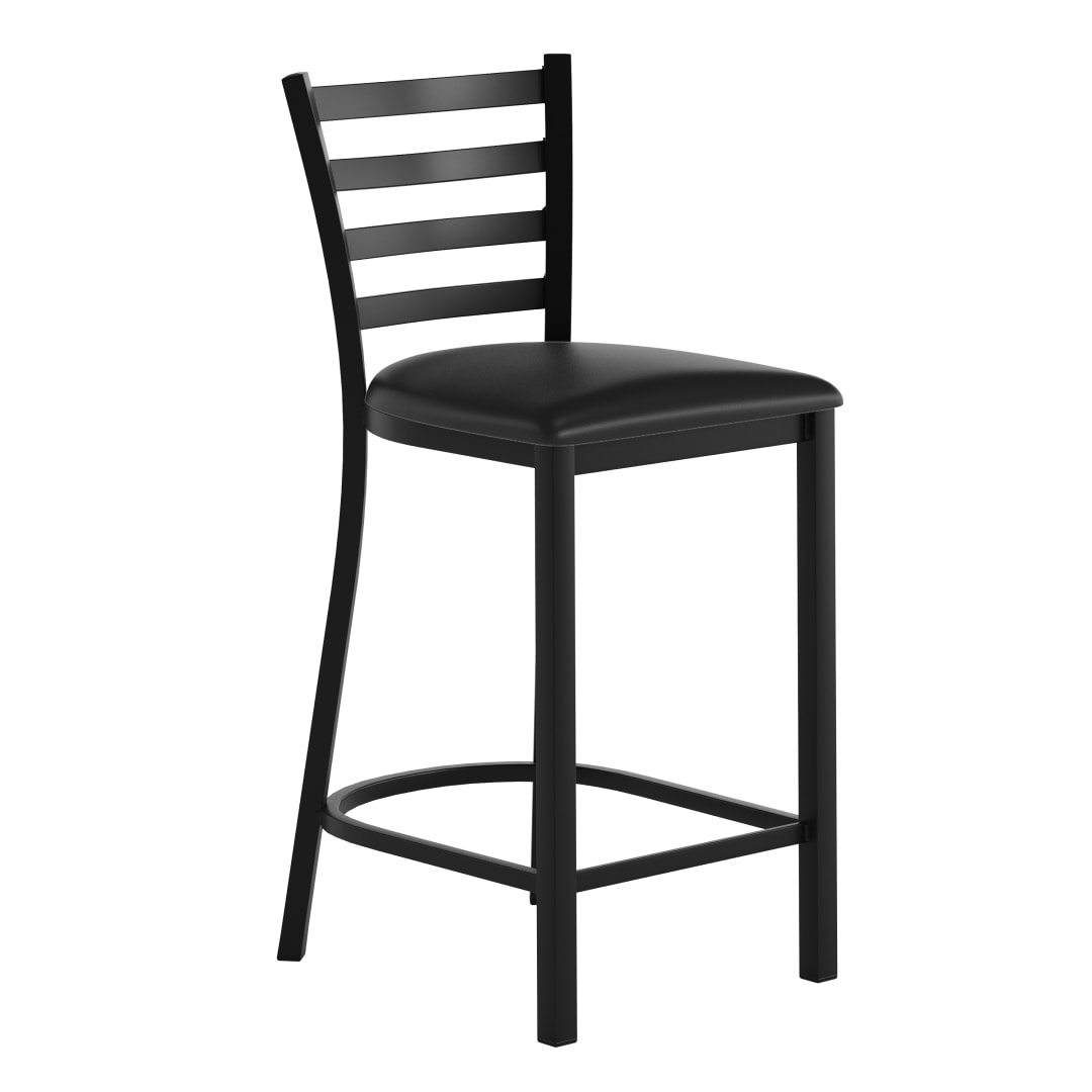 HERCULES Black Ladder Back Metal Restaurant Counter Stool - Black Vinyl Seat