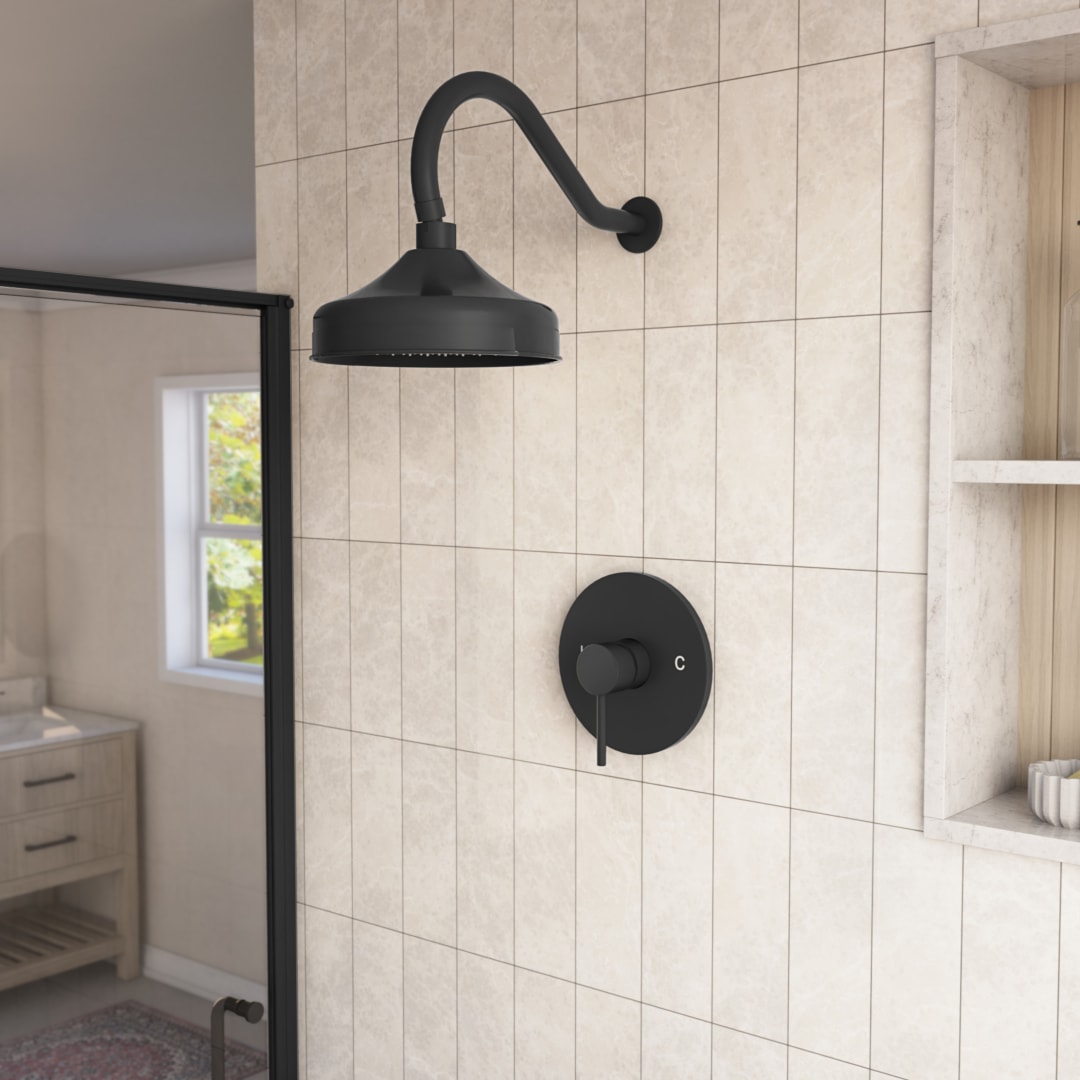 Elegance Rainfall Shower Set with Round Shower Head and Round Valve, Matte Black