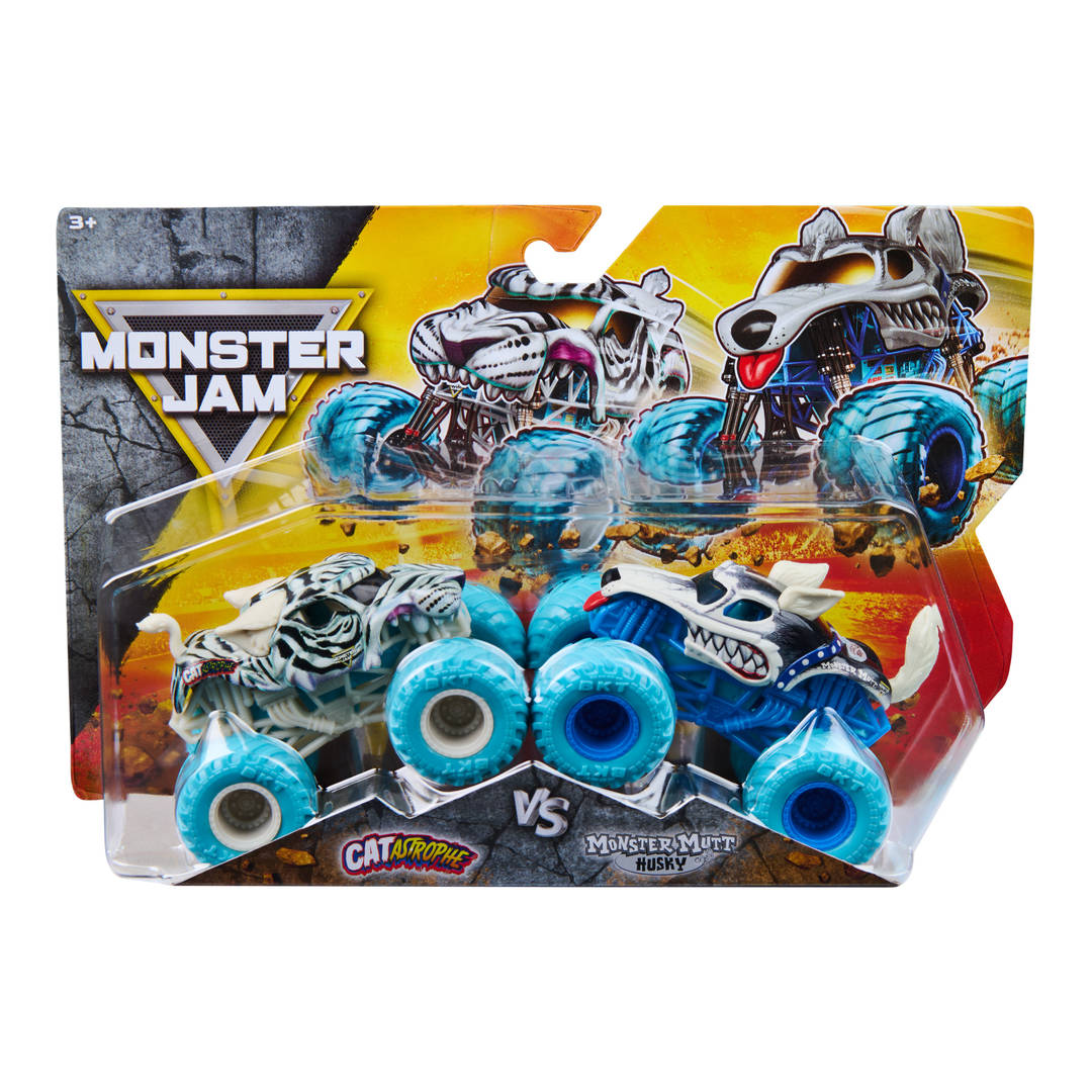 Monster Jam CATastrophe vs Husky Monster Truck 1:64 Scale 2-Pack