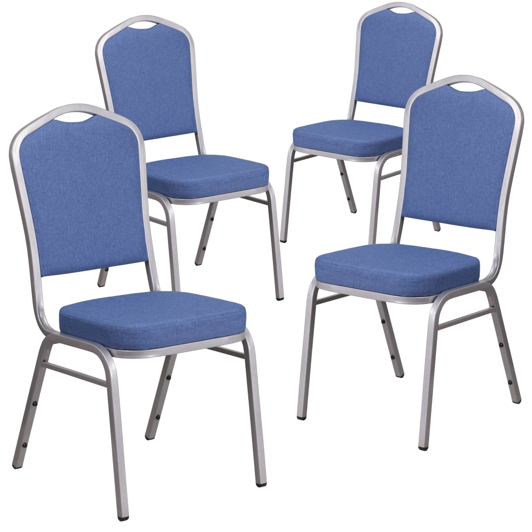 4 Pack HERCULES Series Crown Back Stacking Banquet Chair in Blue Fabric - Silver Frame